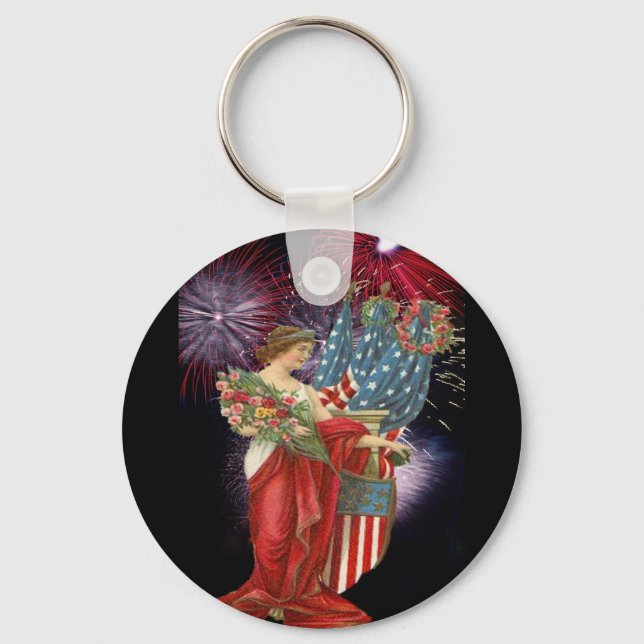 Porte-clés Dame vintage et feux d'artifice (Recto)