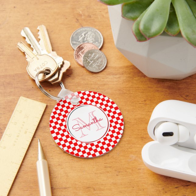 Porte-clés Damier rouge et blanc croate avec monogramme et no (Bureau)