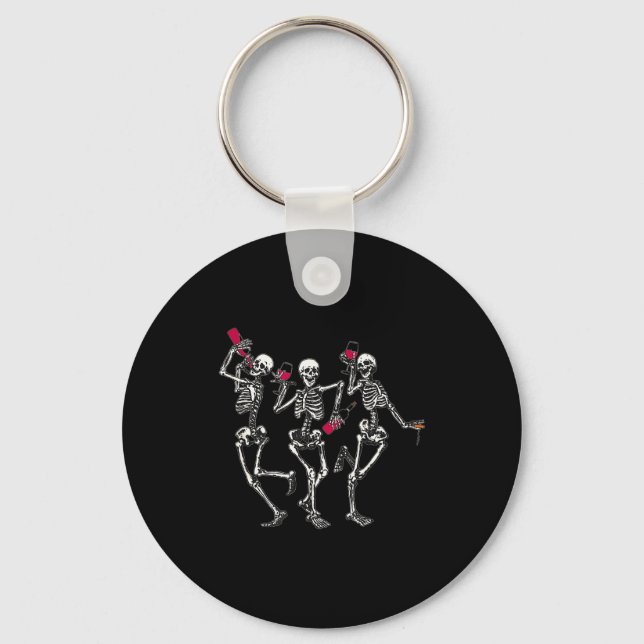 Porte-clés Dancing Skeletons Drinking Wine Lover Funny Hallow (Recto)
