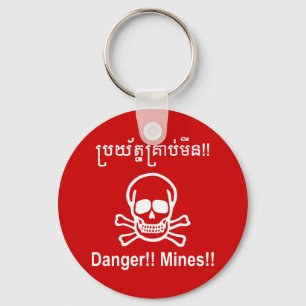 Porte-clés Danger ! ! Les mines ! ! SYMBOLE ☠ Cambodgien Khme