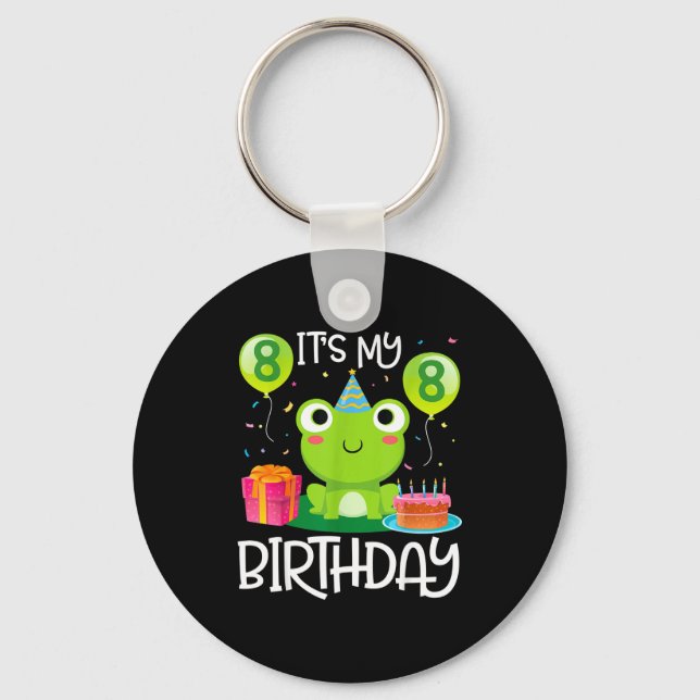 Porte-clés Danse de grenouille ballons gâteau joyeux 8 ans an (Recto)