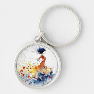 Porte-clés Danseuse de flamenco en mouvement multicolore flui