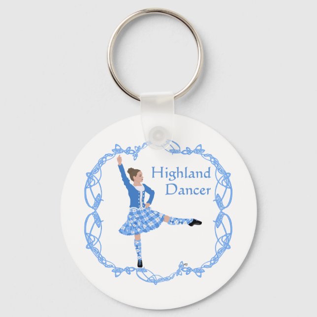 Porte-clés Danseuse des Highlands Écossais Nœud Celtique Bleu (Recto)