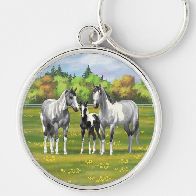 Porte-clés Dapple Gray Pinto Paint Horses In Summer Pasture (Devant)
