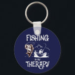 Porte-clés Dark Blue Fishing Is My Therapy Row Boat<br><div class="desc">Fishing is my therapy makes a great gift for Fathers Day or for anyone who just loves fishing. We all dream of catching the big one and enjoy telling the stories about the fish that got away.</div>