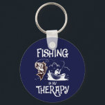 Porte-clés Dark Blue Fishing Is My Therapy Row Boat<br><div class="desc">Fishing is my therapy makes a great gift for Fathers Day or for anyone who just loves fishing. We all dream of catching the big one and enjoy telling the stories about the fish that got away.</div>