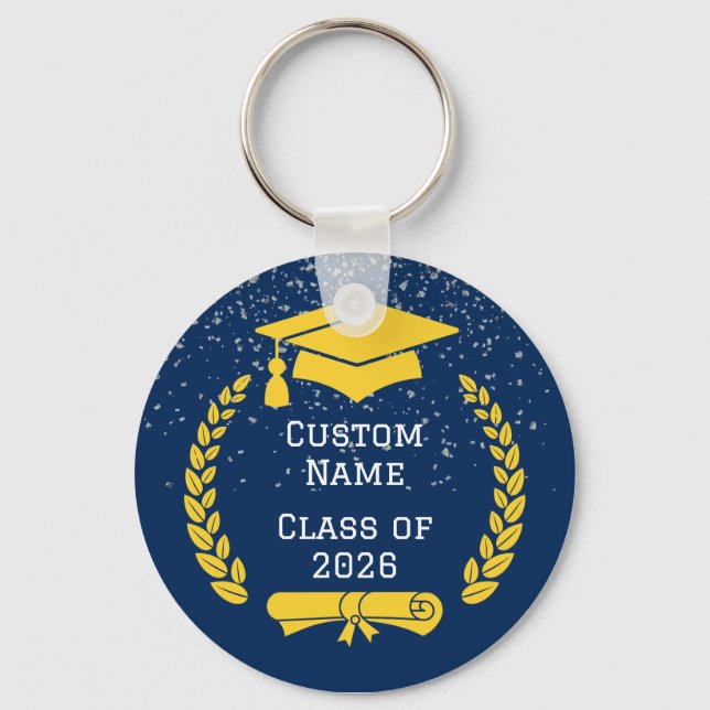 Porte-clés Dark Blue & Gold Class of 2026 Graduation Keychain (Recto)