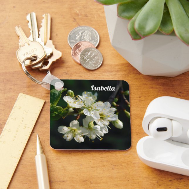 Porte-clés Dark Botanical White Plum Blossom Acrylic Keychain (Bureau)