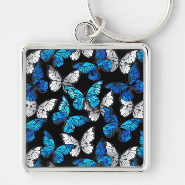 Porte-clés Dark Seamless Pattern with Blue Butterflies Morpho (Devant)