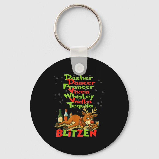 Porte-clés Dasher Dancer Whiskey Vodka Tequila Blitzen Christ (Recto)