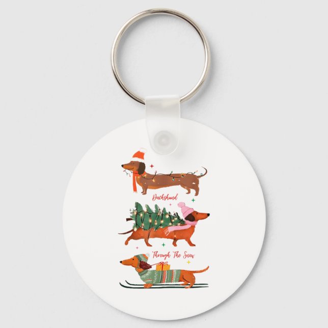 Porte-clés Dashing Through The Snow Christmas Wiener Dog Holi (Recto)