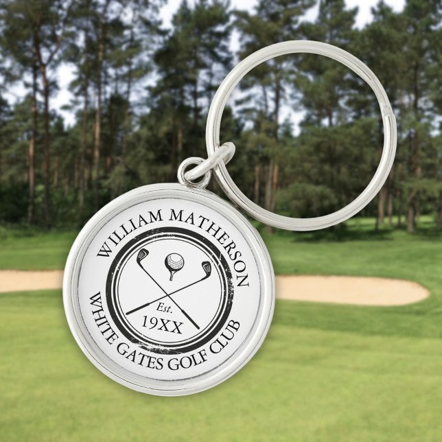 Porte-clés Date de création du nom de golf personnalisé (Personalized Golf Club Name Established Date Keychain)
