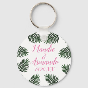 Porte-clés Date de mariage de la verdure tropicale des couple