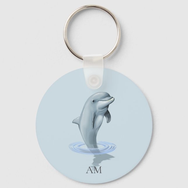 Porte-clés Dauphin et monogramme sur fond bleu clair (Recto)