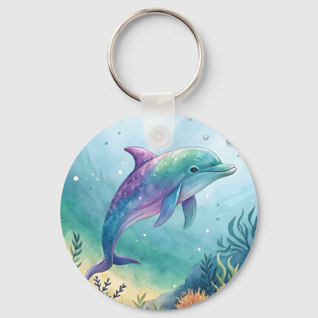 Porte-clés Dauphin peint à l'aquarelle (Recto)