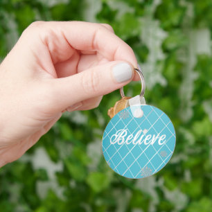 Porte-clés Dazzling Believe Light Blue and Silver À damiers