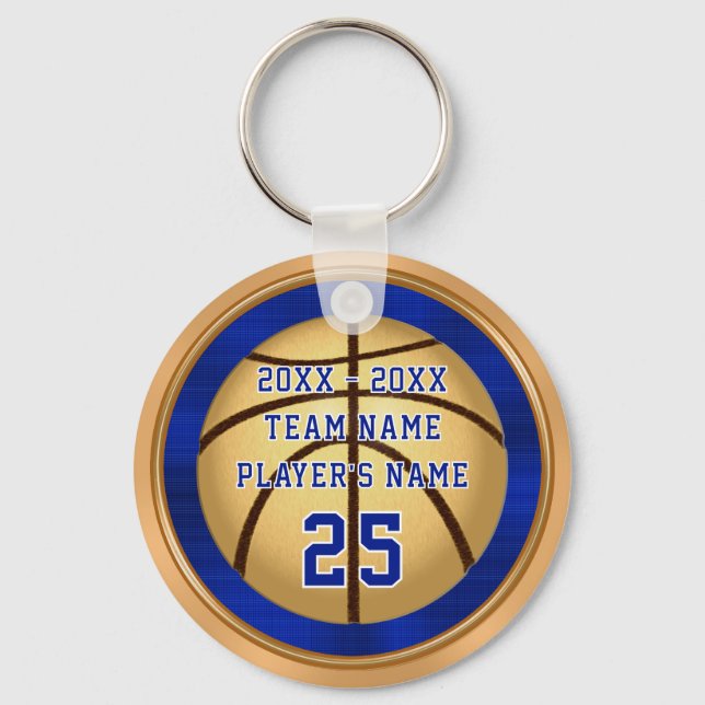 Porte-clés de basket-ball bleu et or avec VOTRE TE (Recto)