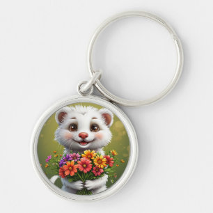 Porte-clés de dessin animé de furet blanc mignon i