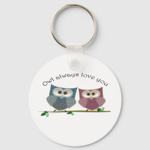 Porte-clés De hibou amour toujours art mignon vous, rose et