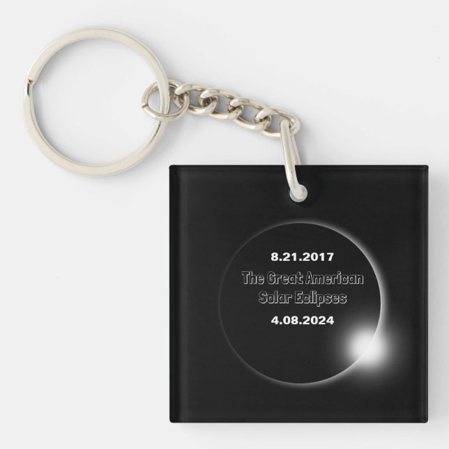 Porte-clés de l'éclipse solaire double datée 2024  (Devant)