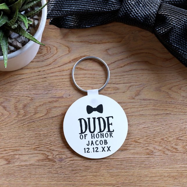 Porte-clés de mariage Garçon d'honneur junior (Add your name and wedding date to this funny Dude of Honor keychain)