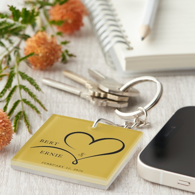 Porte-clés de mariage personnalisé avec votre text (Devant Droit)