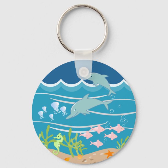 Porte-clés De mignons dauphins jouent sous la mer (Recto)