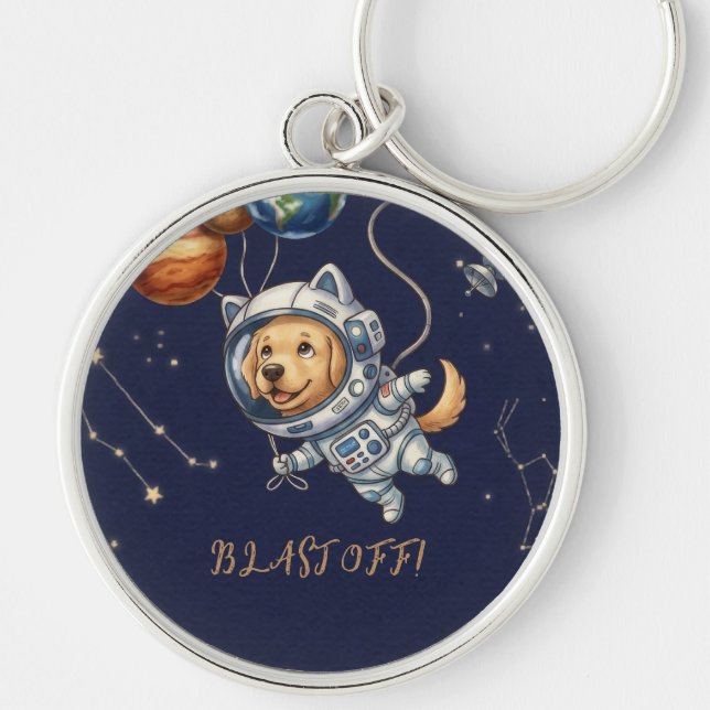 Porte-clés de naissance d'astronaute de chiot de l (Devant)
