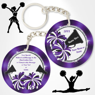Porte-clés de pom-pom girls 2 faces, violet, blanc