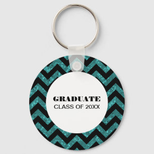 Porte-clés de remise de diplôme en paillettes turq