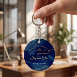 Porte-clés de retraite en marbre bleu or Navy Blue