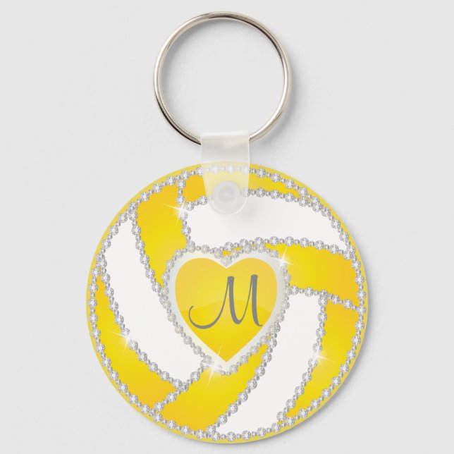 Porte-clés 🏐 de volley-ball jaune et blanc diamant (Recto)