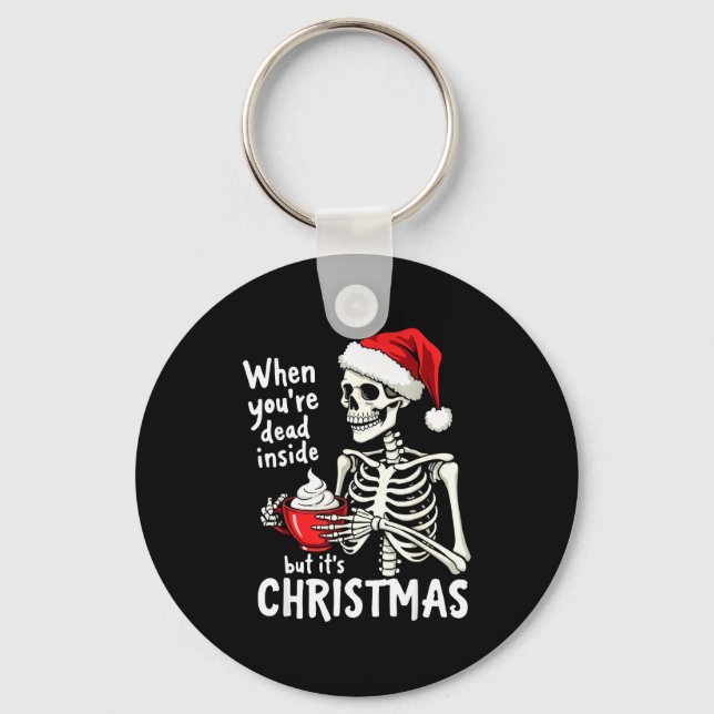 Porte-clés Dead Inside But Its Christmas Skeleton Coffee Xmas (Recto)