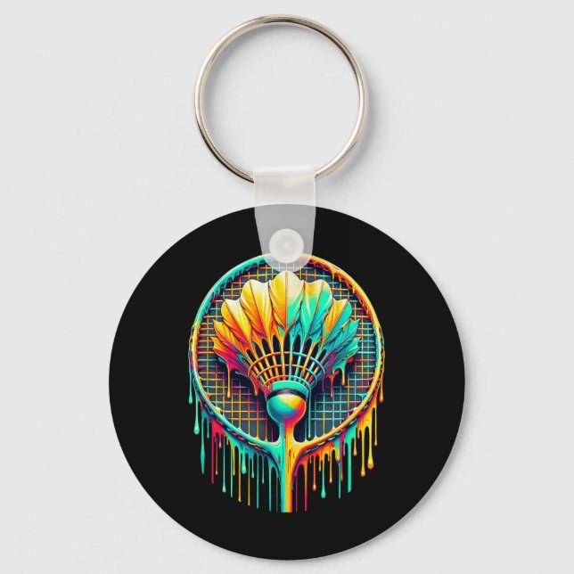 Porte-clés Déchirer Paint Badminton Player Shuttle Racket (Recto)