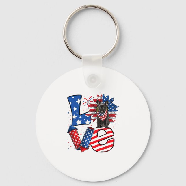 Porte-clés Décor de Juillet Amour Patriotique Français Chien- (Recto)