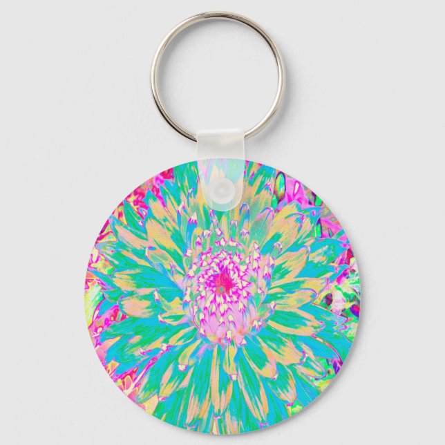 Porte-clés Décor Turquoise vert et rose chaud Dahlia Flower (Recto)