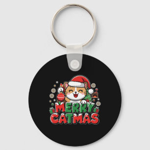 Porte-clés Décoration de Noël Merry Catmas Chat de Noël Drôle