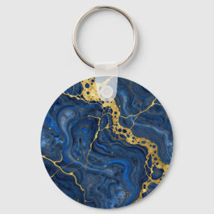 Porte-clés Deep Blue Golden Veins Abstrait