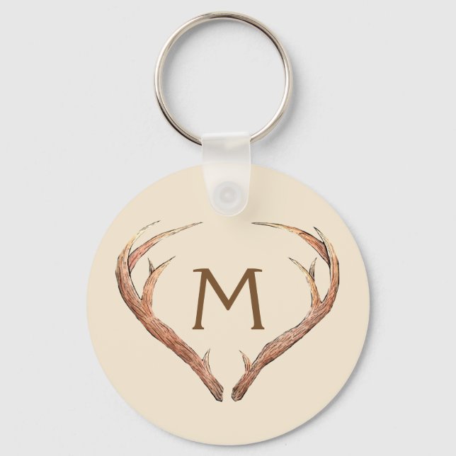 Porte-clés Deer Antlers Safari Personnalisé Monogramme Beige (Recto)
