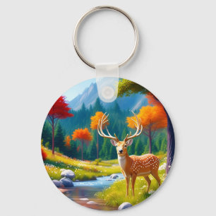 Porte-clés Deer d'or debout dans la forêt-987679