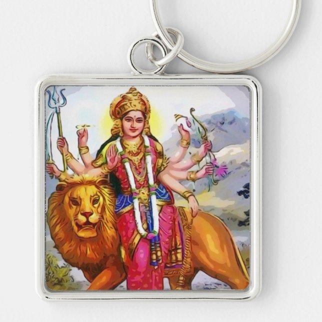 Porte-clés Déesse Durga avec la peinture de lion (Devant)