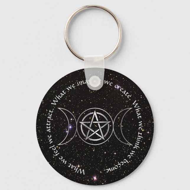 Porte-clés Déesse triple Lune Wicca Pentacle (Recto)