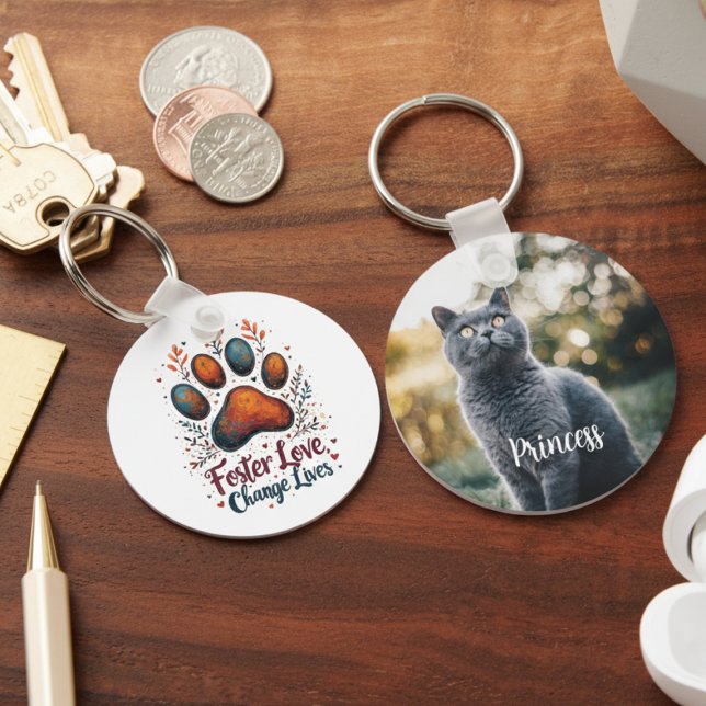 Porte-clés Défenseur du refuge pour chats Parent d'animal de  (Personalized Pet Foster photo keychain)