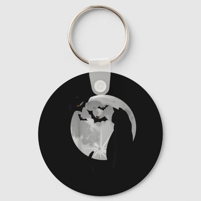 Porte-clés Déguisement de chat noir d'Halloween effrayant vin (Recto)