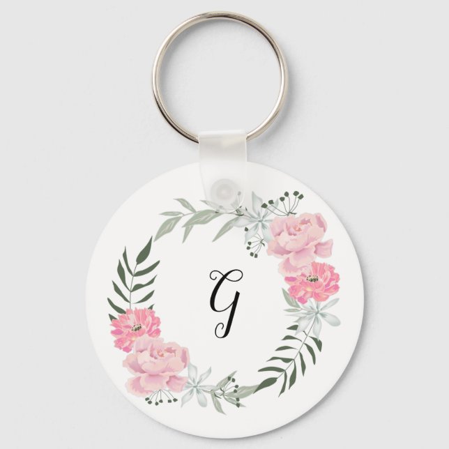 Porte-clés Délicate couronne florale, pivoines roses (Recto)