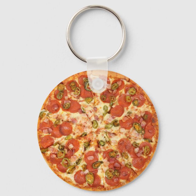 Porte-clés délicieuse pizza entière pepperoni dallage (Recto)