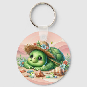 Porte-clés Délicieuse tortue Basking sur la plage