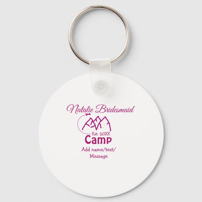 Porte-clés Demoiselle d'honneur de camp rose ajouter nom date (Recto)