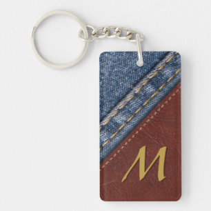 Porte-clés Denim vintage et cuir de monogramme