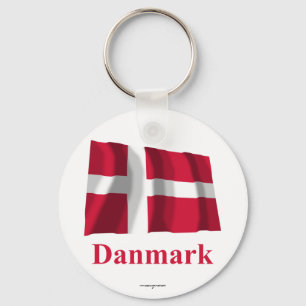 Porte-clés Denmark Waving Flag with Name in Danish